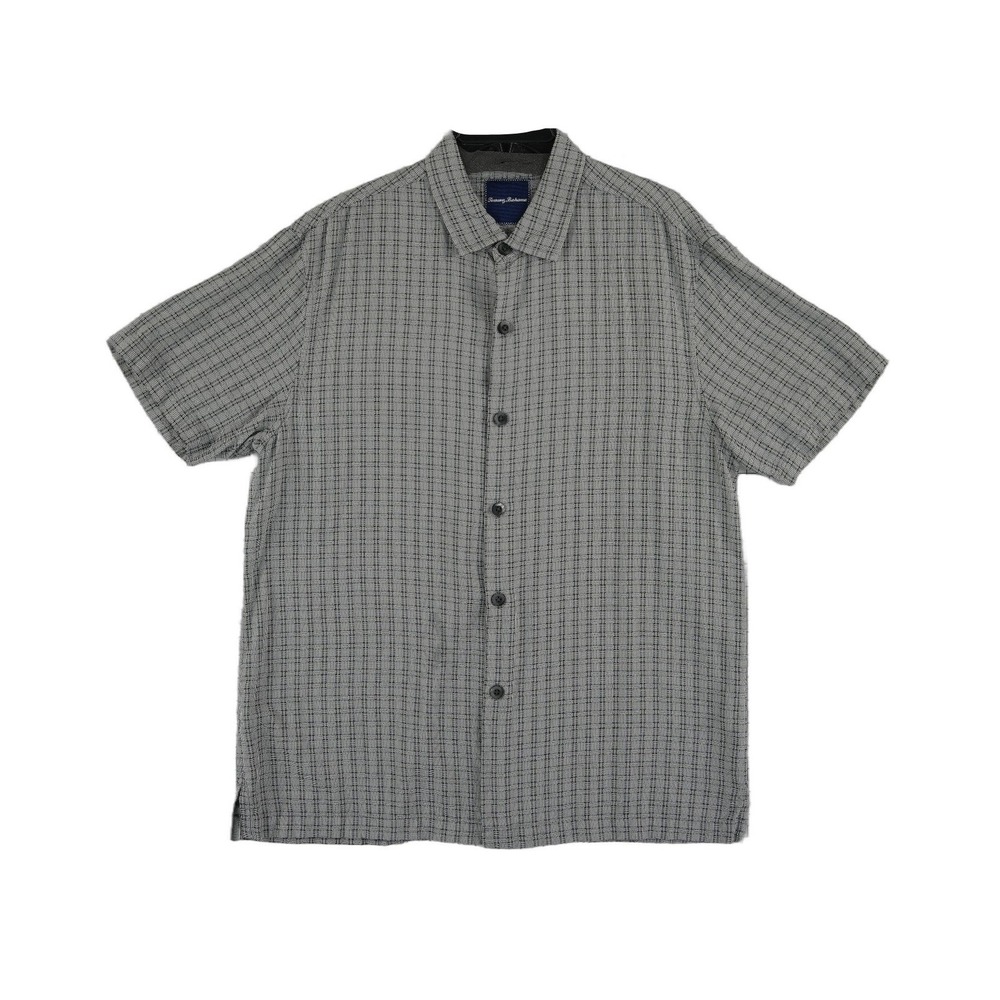 Tommy Bahama Button Camp Shirt Men's Size Large Grey 100% Silk Short Sleeve Top